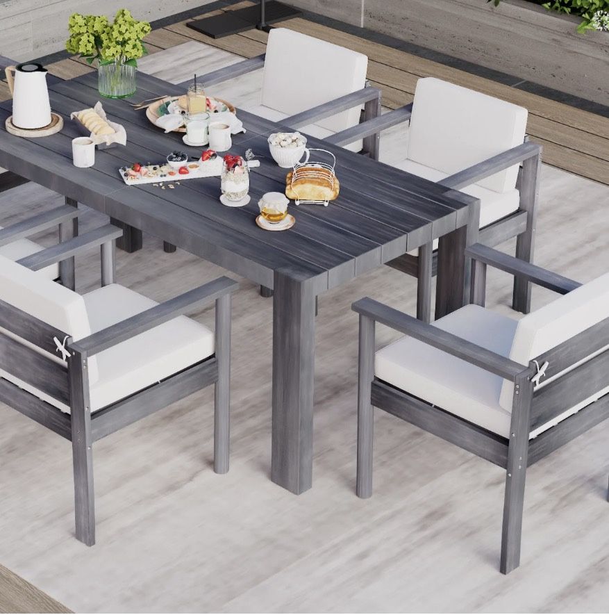 Set Of 4 - Gray Acacia Wood Modern Outdoor Patio Dining Chairs [NEW IN BOX] **Retails for $700 [CHAIRS ONLY / TABLE NOT INCLUDED] 