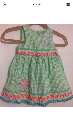 Specialty Girl Size 3T Toddler Dress Green White Plaid W/Flowers Accent