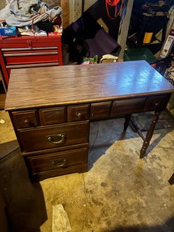 Vintage Wood Writing Desk with Drawers
