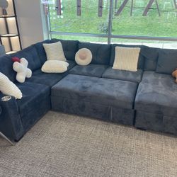 Grey Sectional Sofa With Pop Up Bed & Storage
