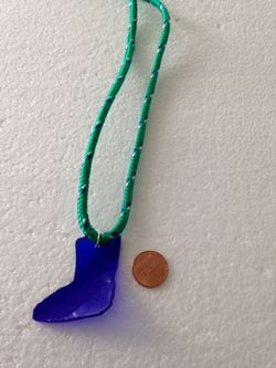 Cobalt blue glass pendant necklace on 30" diamond braided cord