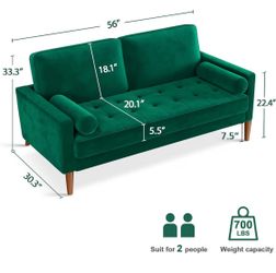 Vesgantti 56" Green Velvet Couch, 2 Seater Sofa with Tufted Seat