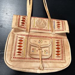Genuine Leather Moroccan Bag- Beige/Nude