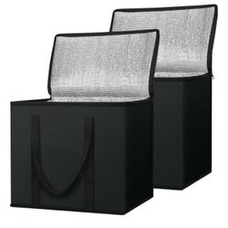 2Pk Insulated Reusable Grocery Bags, Collapsible Cooler Bag 16''x9''x13''