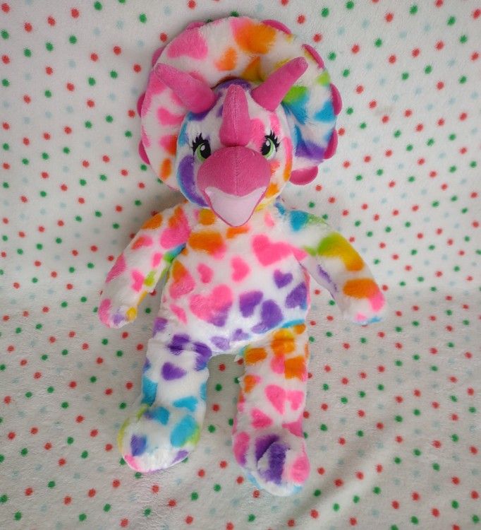 Build-A-Bear Triceratops Dino Plush Dinosaur 17” Neon Hearts Only Rare BABW