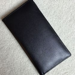 Black Genuine Leather Long Bifold Wallet Multiple Card Slots Cash Holder 