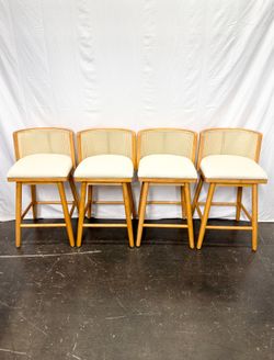 26” Counter Height Bar Stools Natural Finish Frame with Beige Cushion *Free Delivery*
