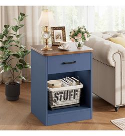 Blue End Table with Storage