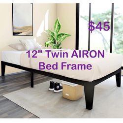 New Twin Bed Frame- FIRST HOMES  Arron Twin Bed/Twin Platform Bed Frame/Twin Size Metal Bed Frame with Steel Slats/Twin Bed Frame/Easy Assembl