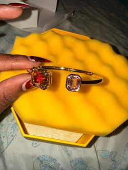 Gold Cuff Bracelet with Dual Crystal Stones Swarovski