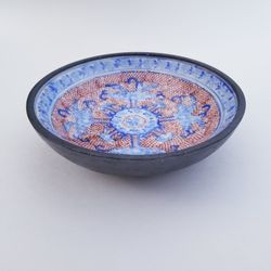 Vintage HandPainted Japanese Porcelain & Pewter Cased Advertising China Red White & Blue