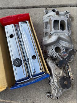 SBC Edelbrock intake, water pump and valve covers