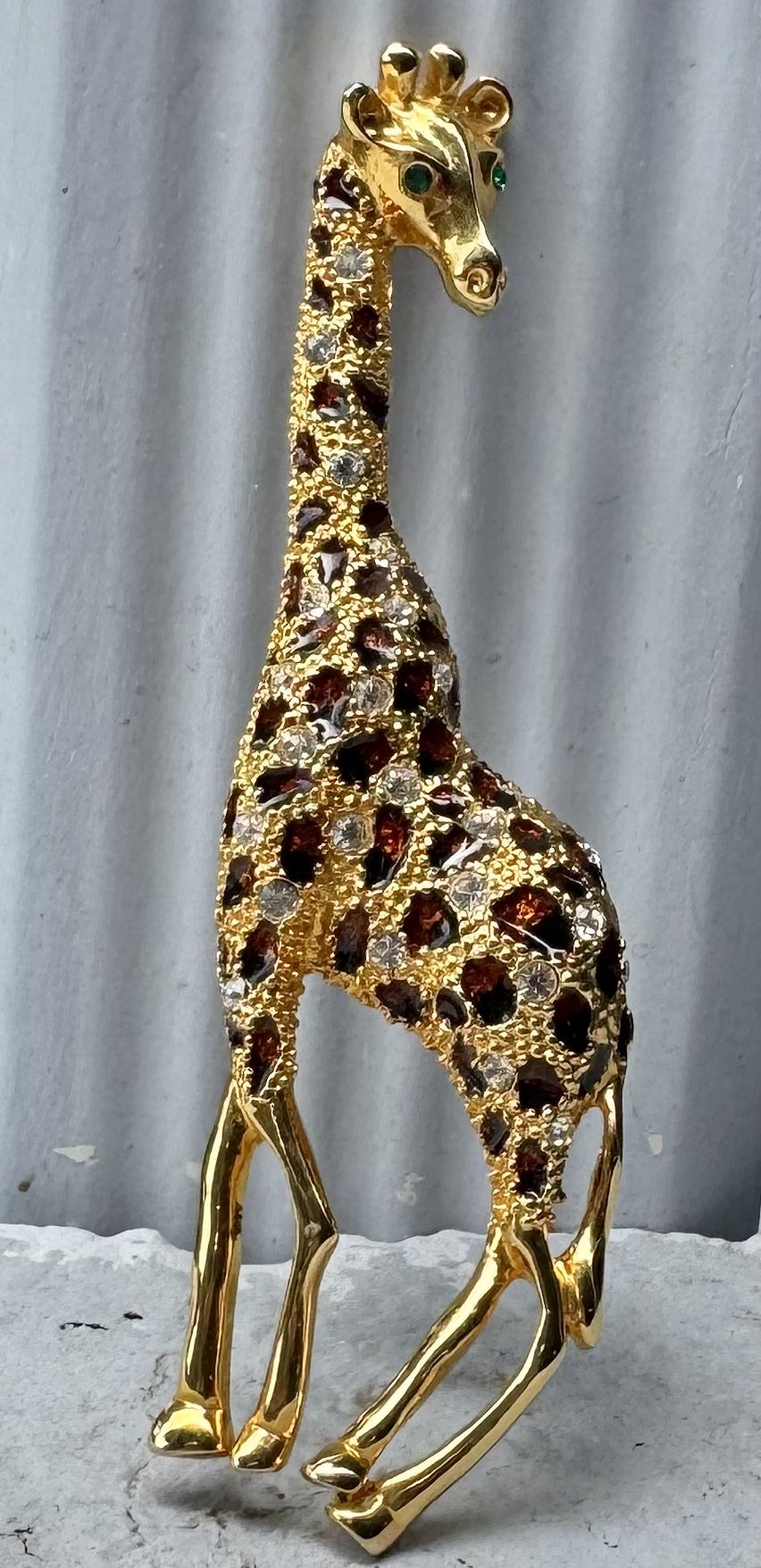 Vtg. OTC Large Figural Gold Tone Giraffe Pin 4.5” w No Missing Rhinestones.