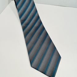 Van Heusen Necktie Blue Silver Striped Polyester Men's Tie Classic Tie