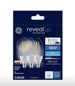 GE 3pk 5.5 Watts Color Select Warm White or Reveal Candelabra Base Reveal LED Decorative Light Bulbs