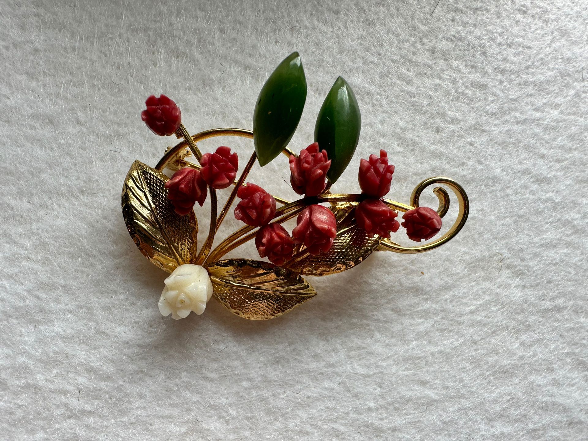 Coral/Jade Brooch
