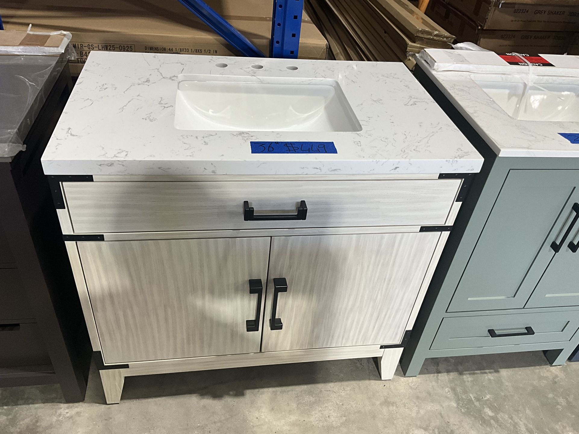 36” Bathroom Vanity in white , single sink soft close solid wood with vanity top in white  $599  Luke’s liquidations warehouse Address:  2434 N Forsyt