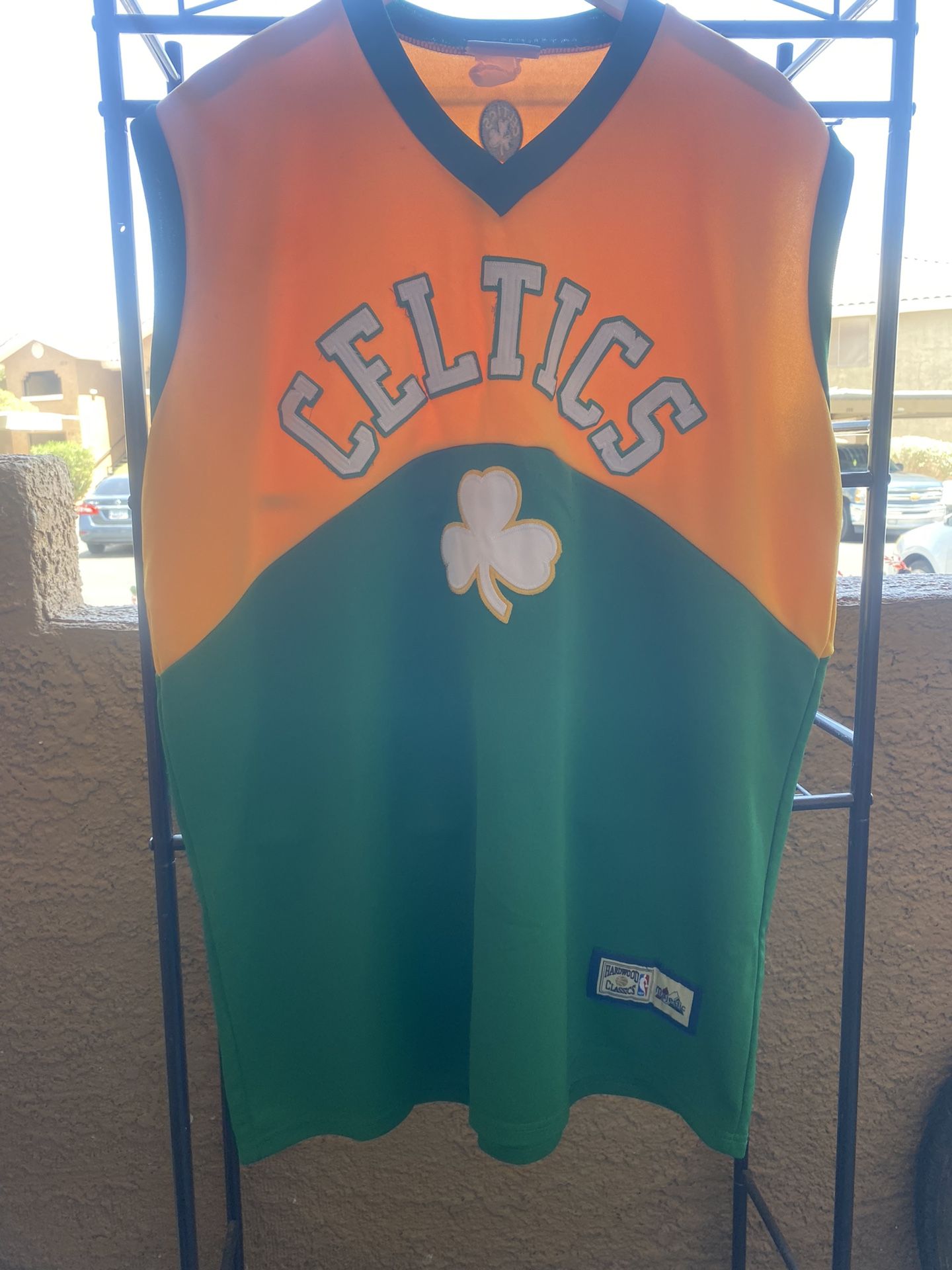 Celtics Green Yellow Stitch Basketball Jersey Majestic Hardwood Classics Boston Size XL