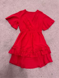 Small Red Short Ruffle Peasant Dress 