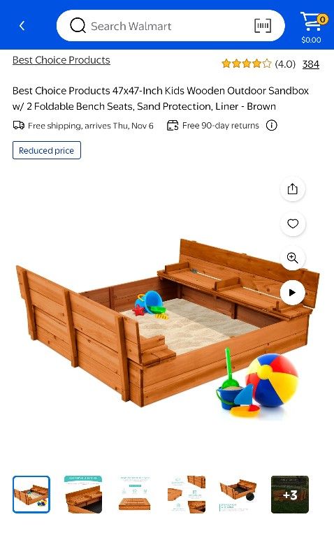 Best Choice Products 47x47in Kids Cedar Sandbox w/ Sand Screen, 2 Benches
Brown