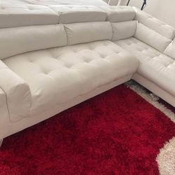 White Leather Sectional Couch 