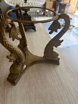 Vintage Brass Swan Plant Stand / Glass Bowl Holder | Hollywood Regency Décor