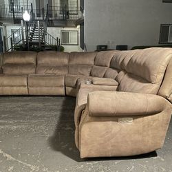 BEAUTIFUL 6pc Dark Tan/Beige SECTIONAL SOFA COUCH