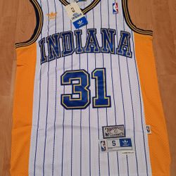 Reggie Miller Indiana Pacers White Pinstripes Jersey 