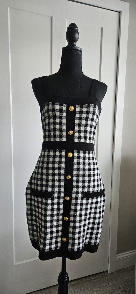 Black And White Knit Checkered Dress New Without Tags