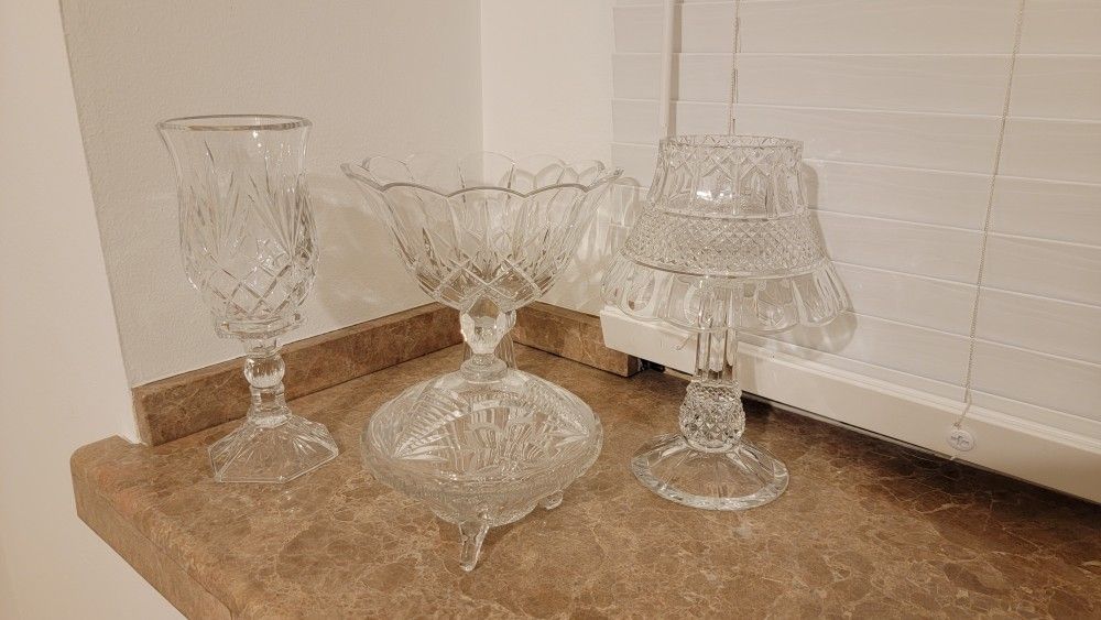 Crystal Decor Set – Punch Bowl, Candle Holders & Candy Dish 💎