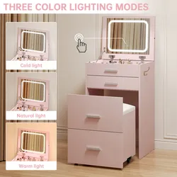 Pink Vanity Desk With Flip Top Mirror And Lights