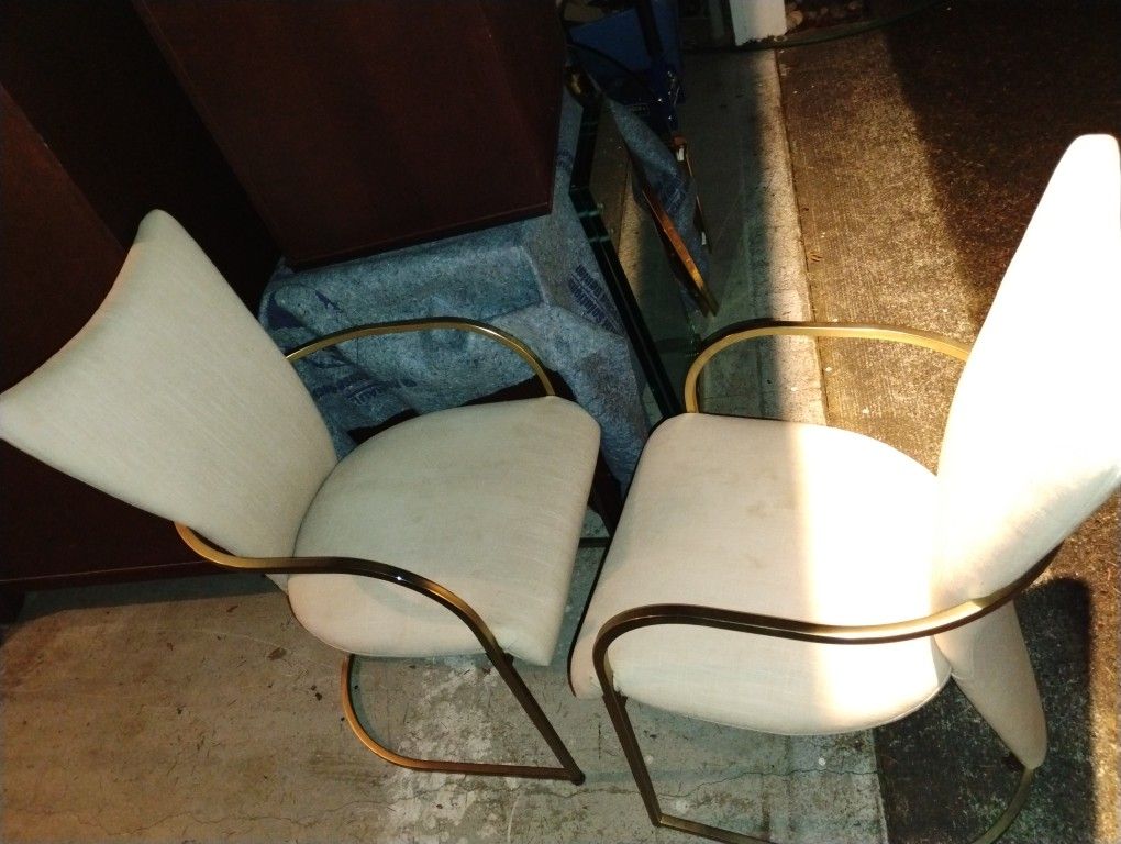 4 Chairs Designer Style Gold White Vintage