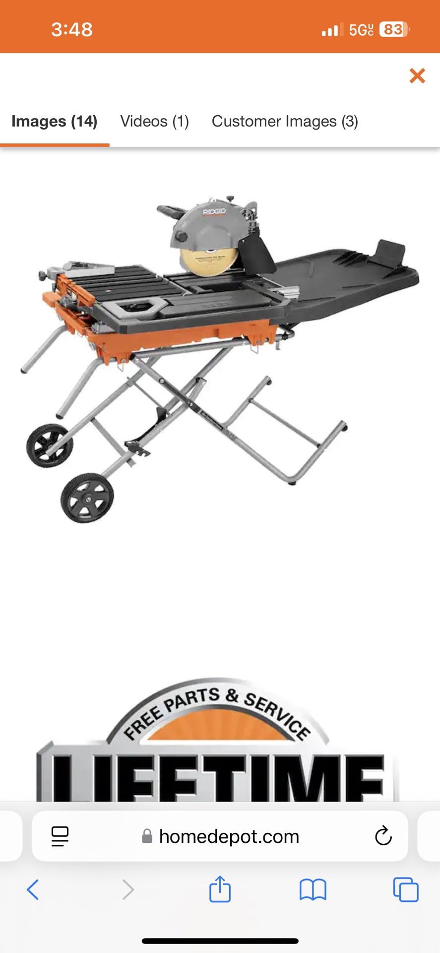 Brand New 10 In Ridgid Wetsaw Sealed In Box