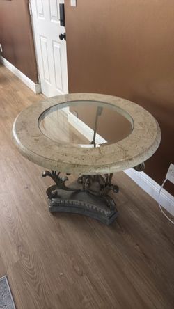 Round Marble and Glass Top Accent Table