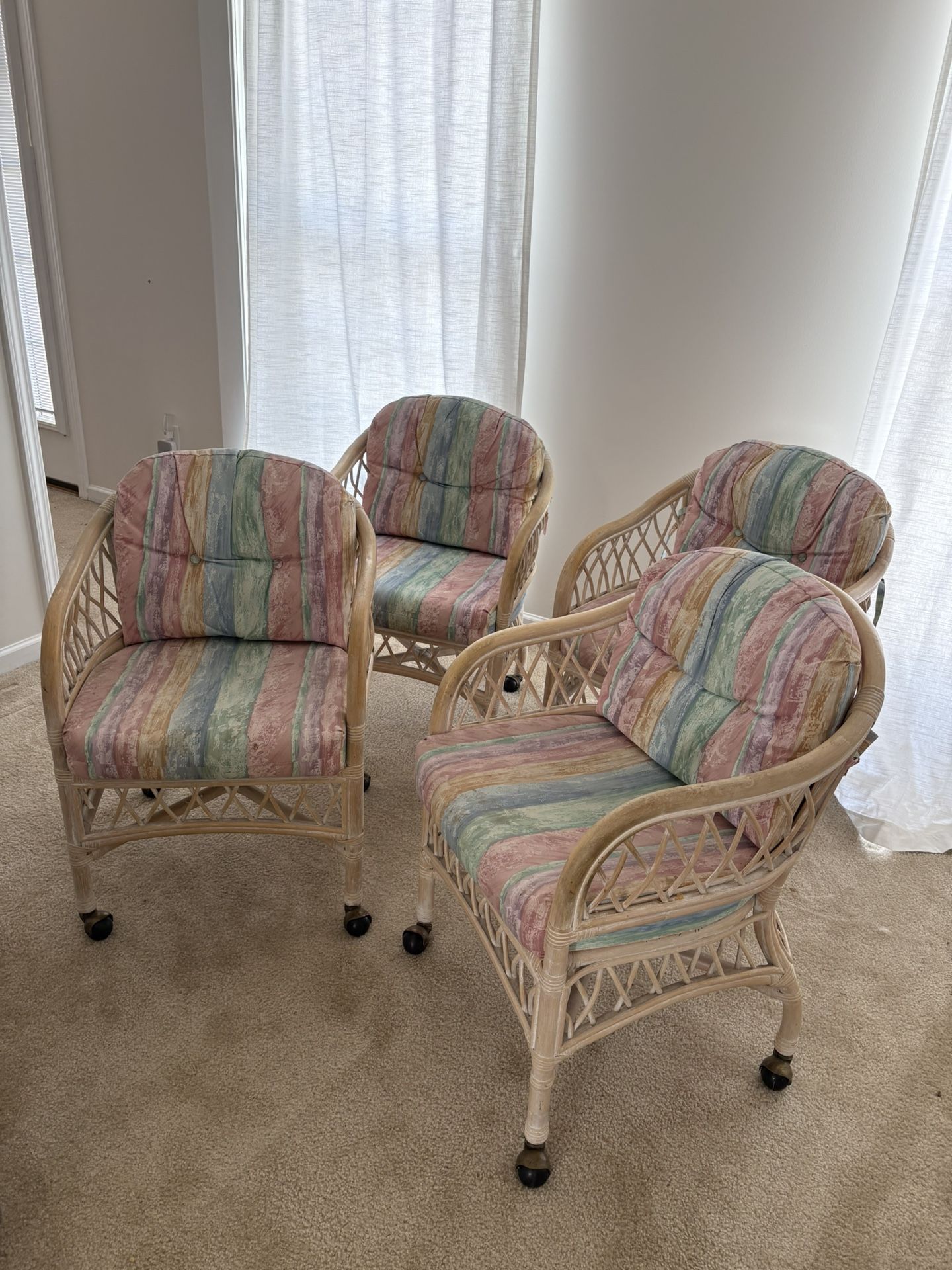4 Matching Vintage Rattan Chairs