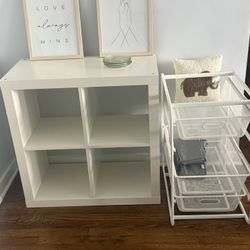 White Cube Cabinet and Metal Drawer Shelf 