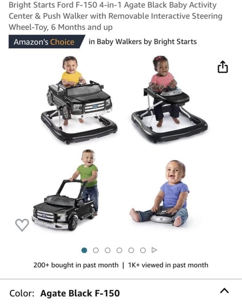 Bright Starts Ford F-150 4-in-1 Agate Black Baby Activity Center & Push Walker with Removable Interactive Steering Wheel-Toy, 6 Months and up Shipping