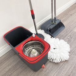 New ($30 Combo Set) Broom dustpan and spin mop with replacement mop heads 