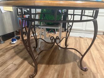 Round Wood Top with glass Dining Table with Iron Base