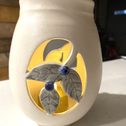 Beautiful Pottery Luminary - Design Cut Out on Two Sides with Blueberries and Leaves Organic Nature Vibes approx 5.25” X 3.5” 