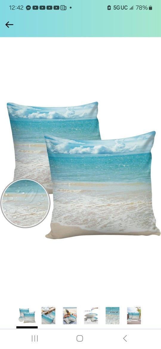 Ocean Truck Waterproof Throw Pillow Covers 18x18 inch, Decorative Cushion Pillow for Couch Sofa Chair, Durable Pillow Case for Indoor Outdoor Use - Bl