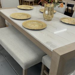 Marble Top Dining Set , Bench & Chairs , Same Day Delivery 🚚 