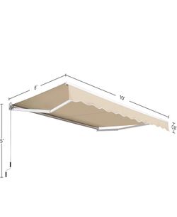 10 × 8 Ft Patio Awning, Retractable Sun Shade Awning with Manual Crank Handle, Manual Aluminum Deck Awning for Patio/Balcony/Yard, 280g/m² Polyester, 