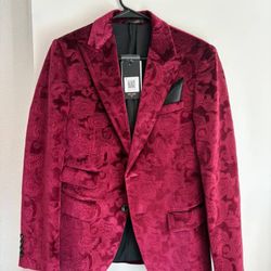 Burgundy Tuxedo Jacket And Matching Shoes 