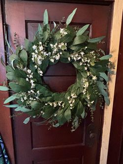 Faux Greenery Wreath with White Flowers