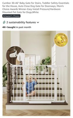 Cumbor 30-46" Baby Gate for Stairs, Toddler Safety Essentials for the House, Auto Close Dog Gate for Doorways, Mom's Choice Awards Winner-Easy Install