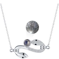 925 Sterling Silver I Love You Necklace 100 Languages, Evil Eye Wings Snake Jewelry for Women Birthday