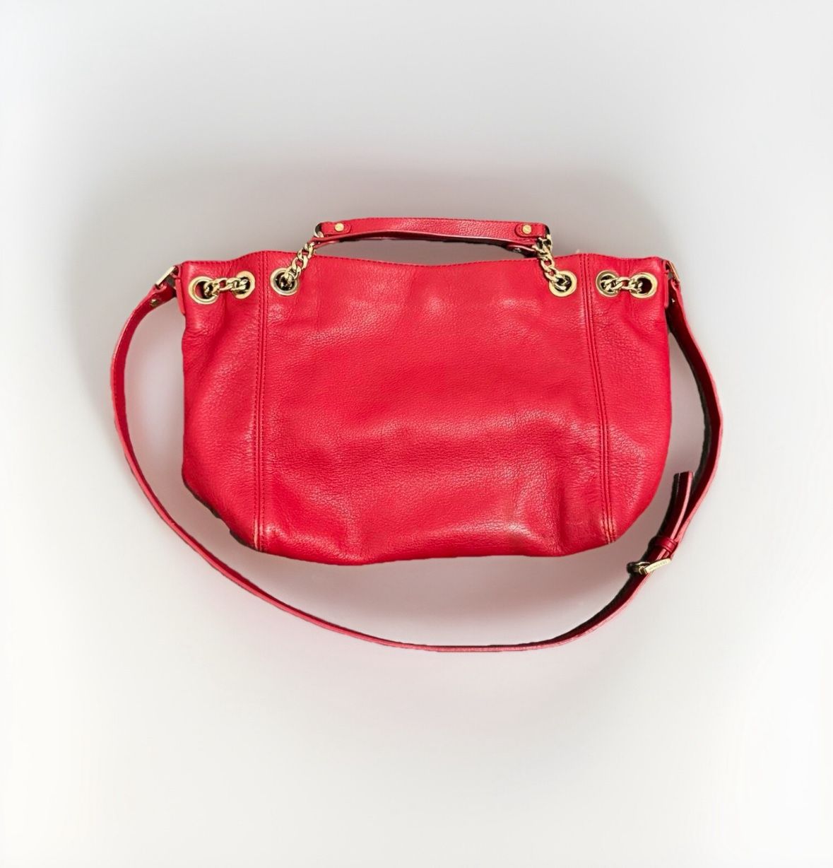 Womens Michael Kors Red Leather Chain Hobo Purse Bag