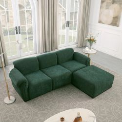 93" L-Shaped Modular Chenille Sectional Sofa with Movable Ottoman