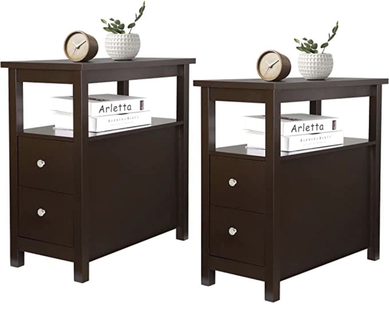 ZENY™ Set of 2 Narrow End Tables Slim Sofa Side Tables with 2 Drawer